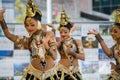 Sri Lankan women dancers in beautiful costumes performing on stage in annual events ` Sri Lanka festival `